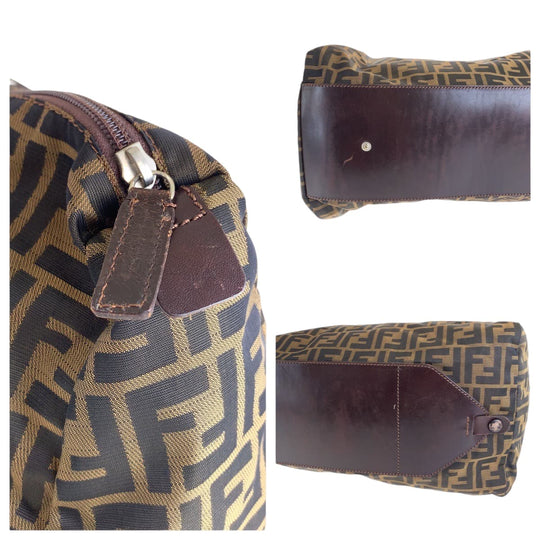 FENDI Tote Bag 15418 0 009 canvas Brown Silver Metal Tote Bag handbag Zucca Women Used Authentic