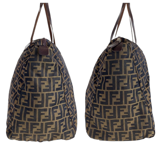 FENDI Tote Bag 15418 0 009 canvas Brown Silver Metal Tote Bag handbag Zucca Women Used Authentic