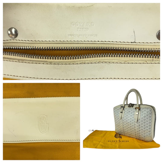 GOYARD Business bag leather White Gray SilverMetal Business bag handbag Ambasard PM Women Used Authentic