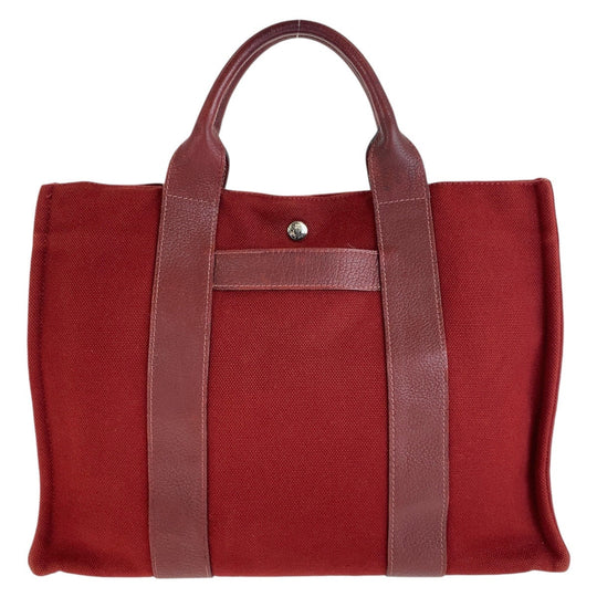 HERMES Tote Bag Canvas, Leather Wine Red Bordeaux SilverMetal Tote Bag Handbag A4 compatible Sac Arne MM Women Used Authentic