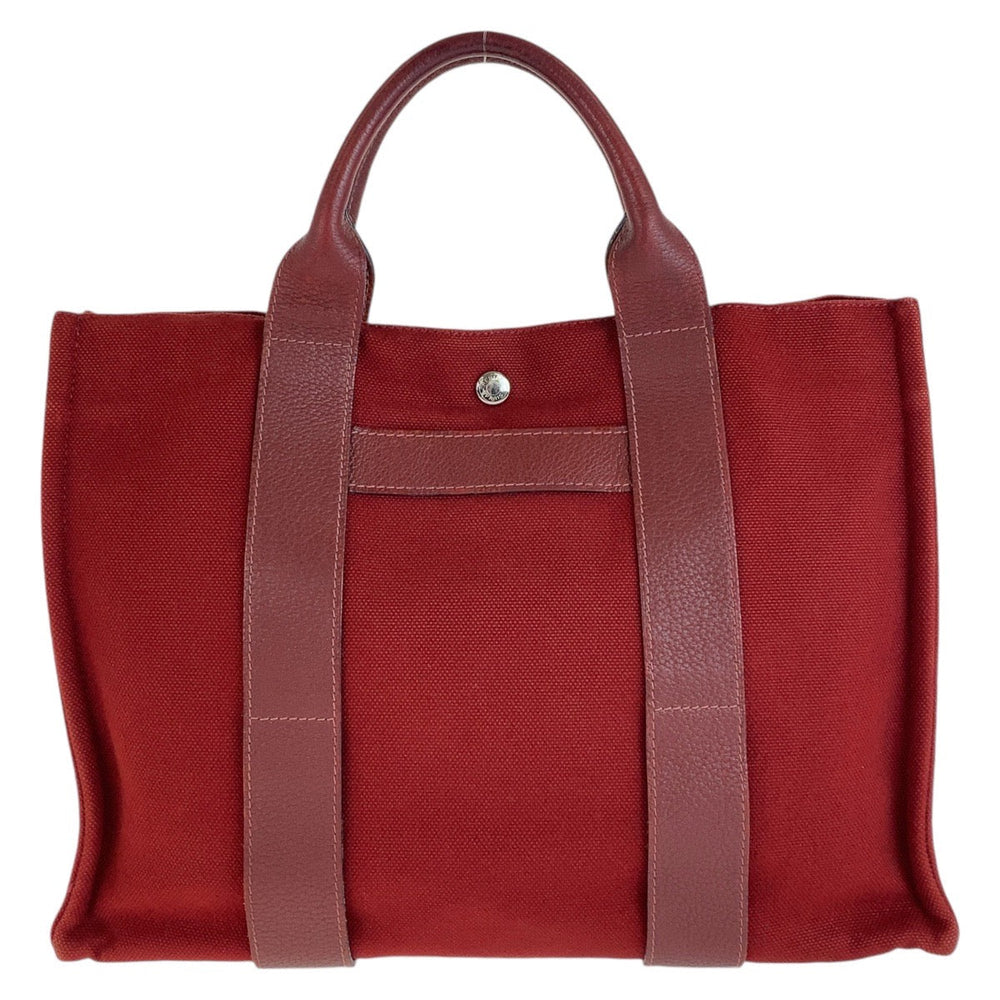 HERMES Tote Bag Canvas, Leather Wine Red Bordeaux SilverMetal Tote Bag Handbag A4 compatible Sac Arne MM Women Used Authentic
