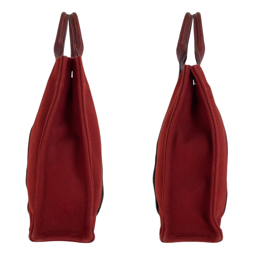 HERMES Tote Bag Canvas, Leather Wine Red Bordeaux SilverMetal Tote Bag Handbag A4 compatible Sac Arne MM Women Used Authentic