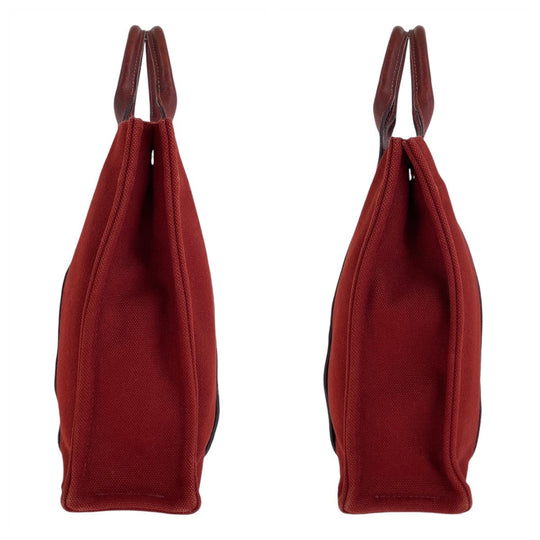 HERMES Tote Bag Canvas, Leather Wine Red Bordeaux SilverMetal Tote Bag Handbag A4 compatible Sac Arne MM Women Used Authentic