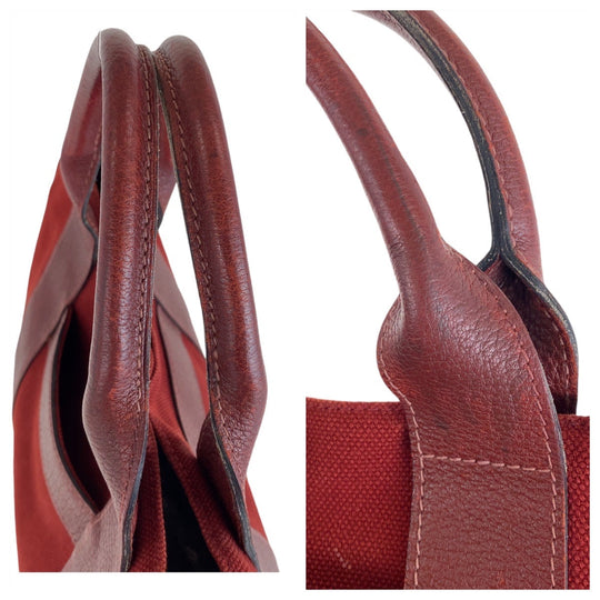 HERMES Tote Bag Canvas, Leather Wine Red Bordeaux SilverMetal Tote Bag Handbag A4 compatible Sac Arne MM Women Used Authentic