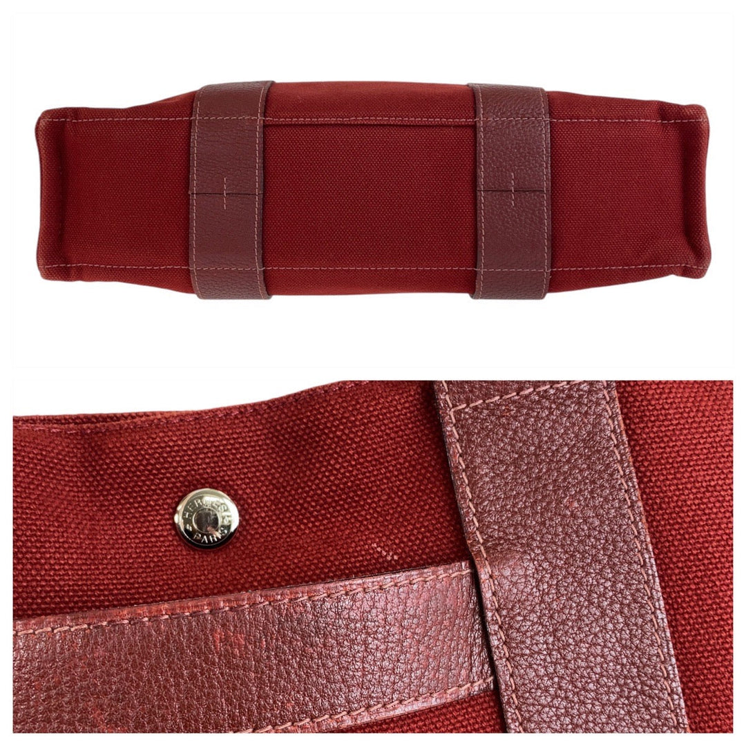 HERMES Tote Bag Canvas, Leather Wine Red Bordeaux SilverMetal Tote Bag Handbag A4 compatible Sac Arne MM Women Used Authentic