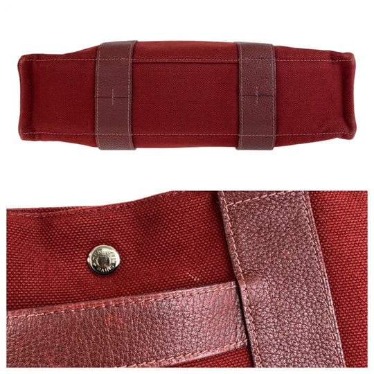 HERMES Tote Bag Canvas, Leather Wine Red Bordeaux SilverMetal Tote Bag Handbag A4 compatible Sac Arne MM Women Used Authentic