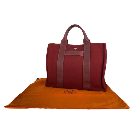 HERMES Tote Bag Canvas, Leather Wine Red Bordeaux SilverMetal Tote Bag Handbag A4 compatible Sac Arne MM Women Used Authentic