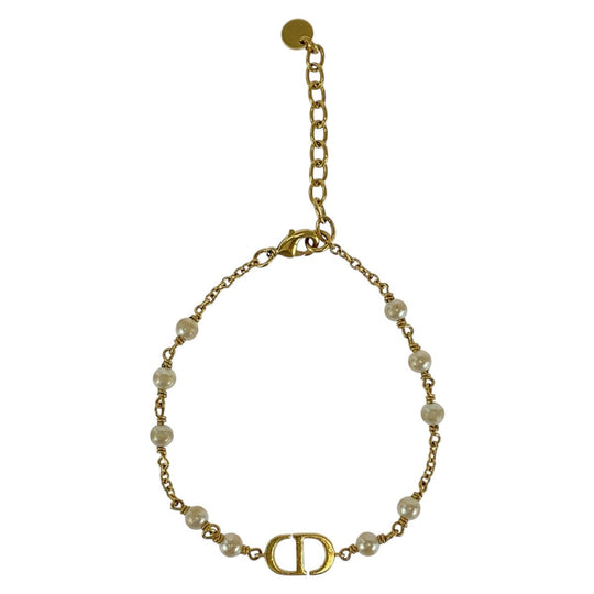 Dior bracelet Metal, Faux Pearl gold bracelet CD logo Women Used Authentic