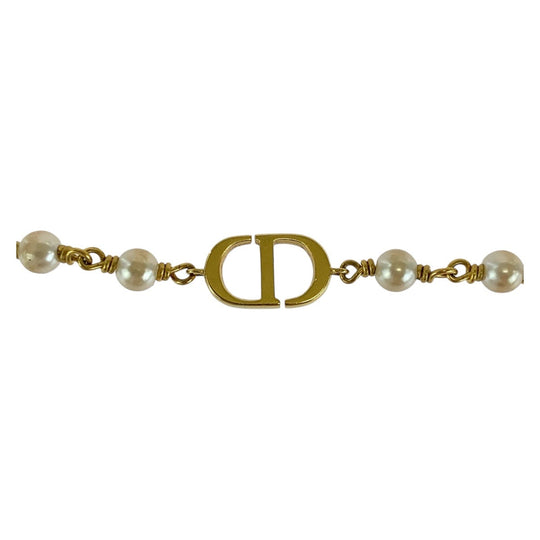 Dior bracelet Metal, Faux Pearl gold bracelet CD logo Women Used Authentic