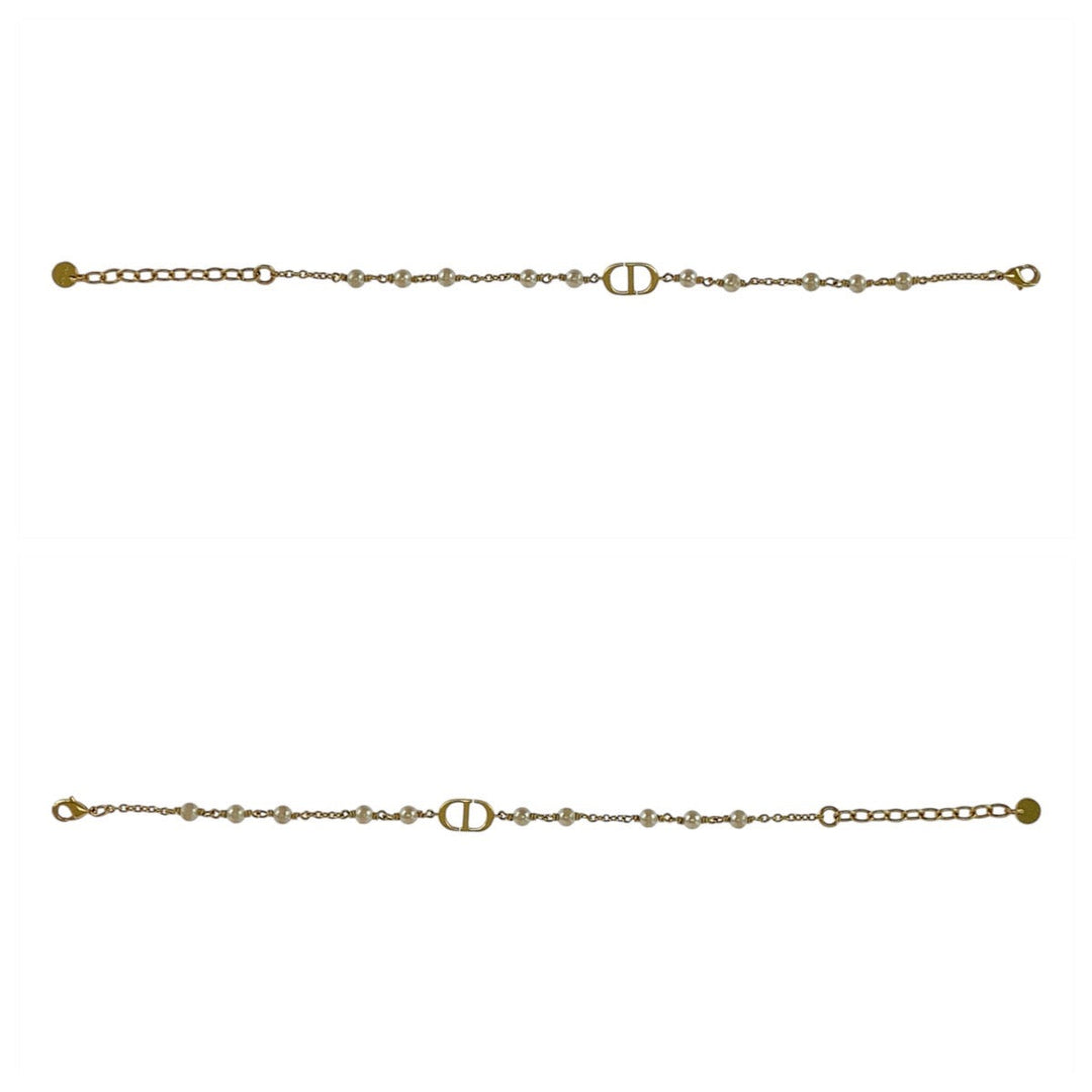 Dior bracelet Metal, Faux Pearl gold bracelet CD logo Women Used Authentic