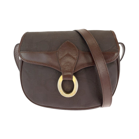 Dior Shoulder Bag PVC Brown Gold Metal Shoulder Bag pochette Trotter Women Used Authentic