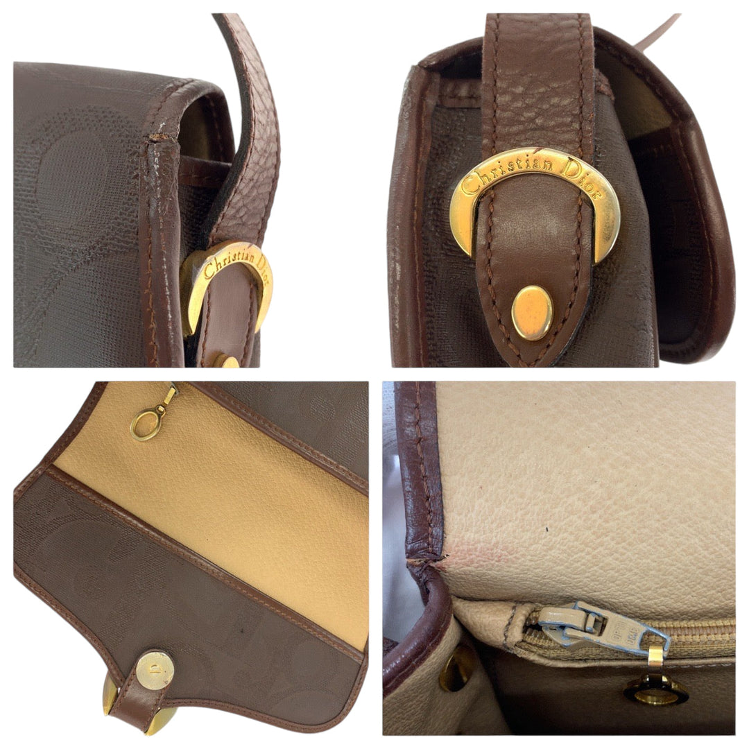 Dior Shoulder Bag PVC Brown Gold Metal Shoulder Bag pochette Trotter Women Used Authentic