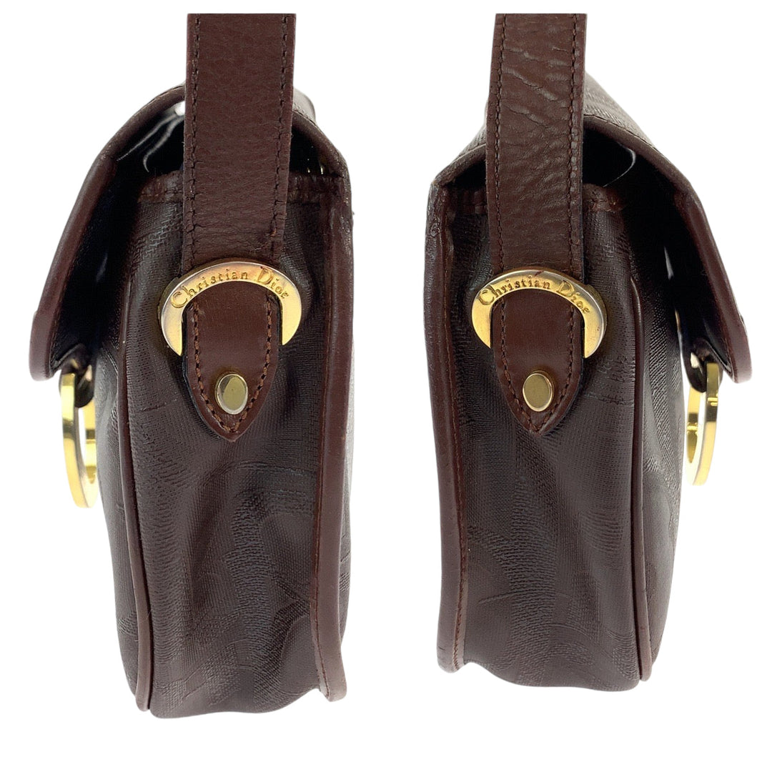 Dior Shoulder Bag PVC Brown Gold Metal Shoulder Bag pochette Trotter Women Used Authentic