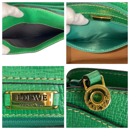 LOEWE Shoulder Bag leather Green GoldMetal Crossbody Shoulder Bag Pochette Women Used Authentic