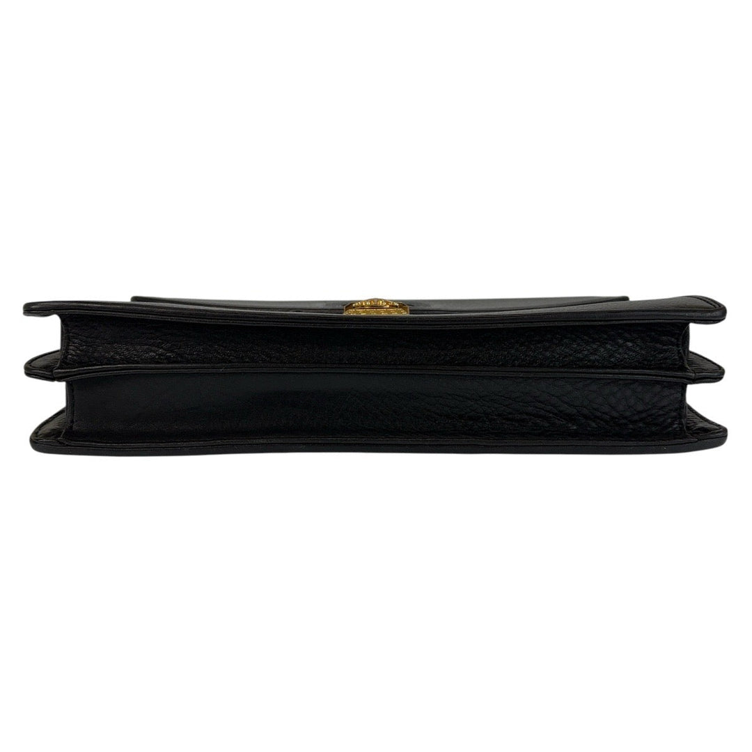 VERSACE Business bag leather Black GoldMetal Business bag handbag Sunburst Medusa mens Used Authentic