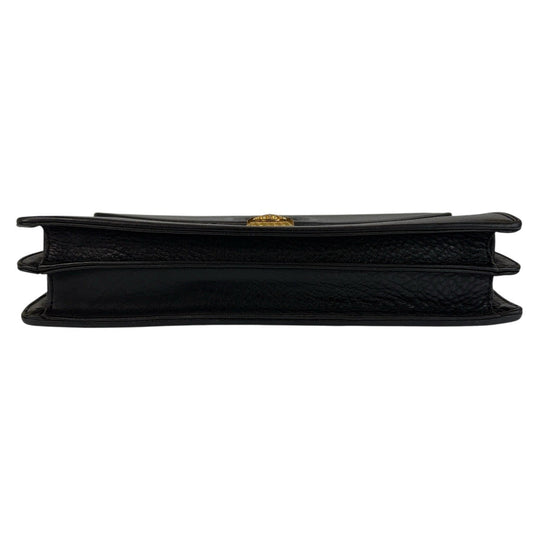 VERSACE Business bag leather Black GoldMetal Business bag handbag Sunburst Medusa mens Used Authentic