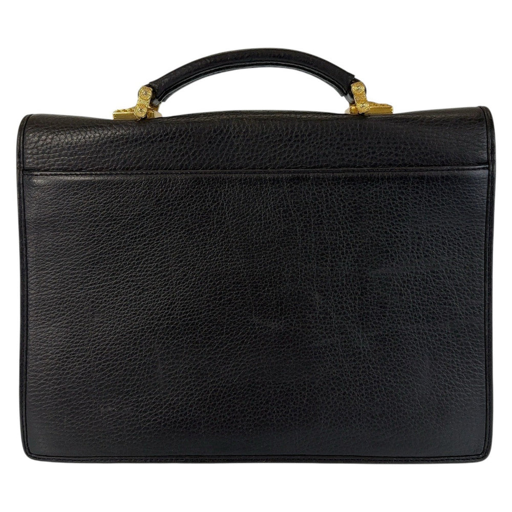 VERSACE Business bag leather Black GoldMetal Business bag handbag Sunburst Medusa mens Used Authentic