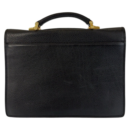 VERSACE Business bag leather Black GoldMetal Business bag handbag Sunburst Medusa mens Used Authentic
