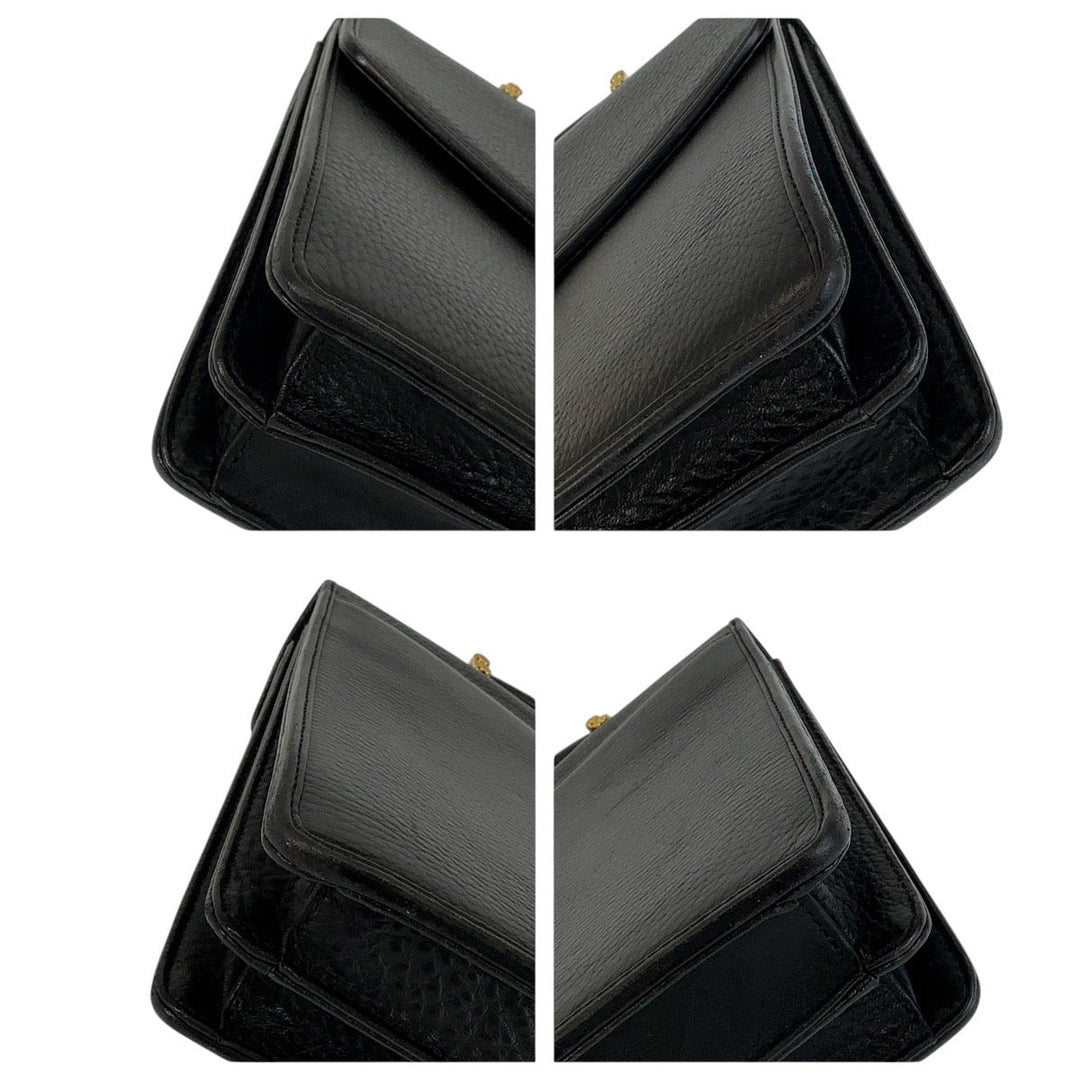 VERSACE Business bag leather Black GoldMetal Business bag handbag Sunburst Medusa mens Used Authentic