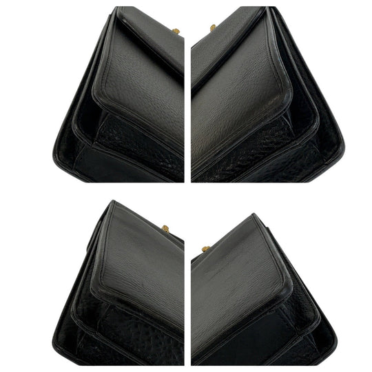 VERSACE Business bag leather Black GoldMetal Business bag handbag Sunburst Medusa mens Used Authentic