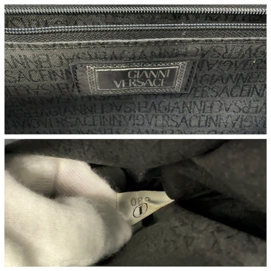 VERSACE Business bag leather Black GoldMetal Business bag handbag Sunburst Medusa mens Used Authentic