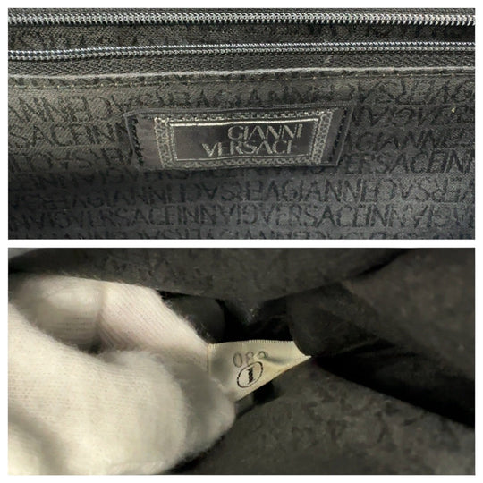 VERSACE Business bag leather Black GoldMetal Business bag handbag Sunburst Medusa mens Used Authentic
