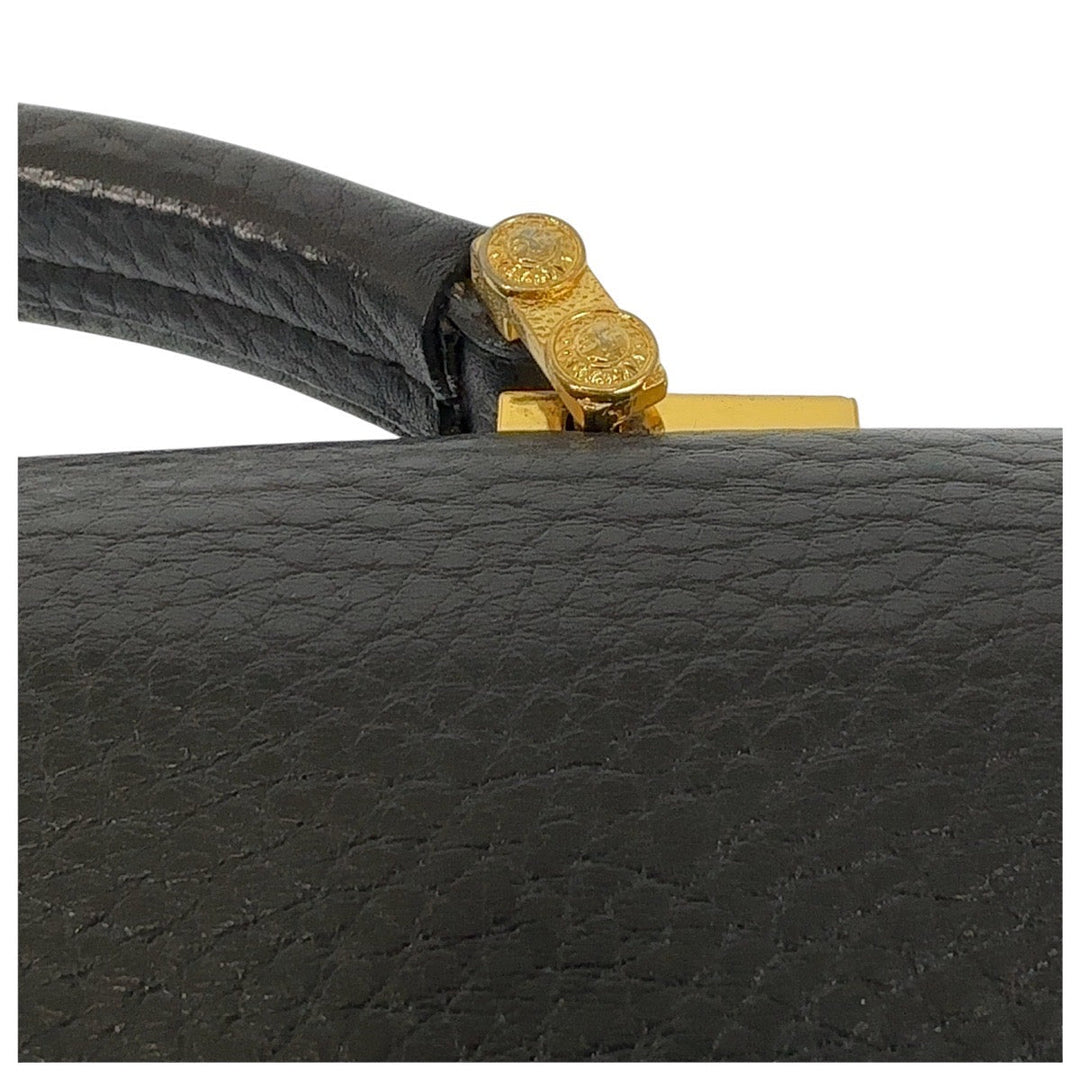 VERSACE Business bag leather Black GoldMetal Business bag handbag Sunburst Medusa mens Used Authentic