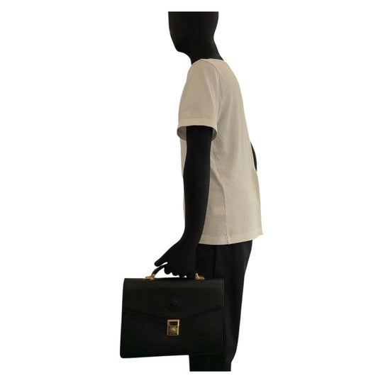 VERSACE Business bag leather Black GoldMetal Business bag handbag Sunburst Medusa mens Used Authentic