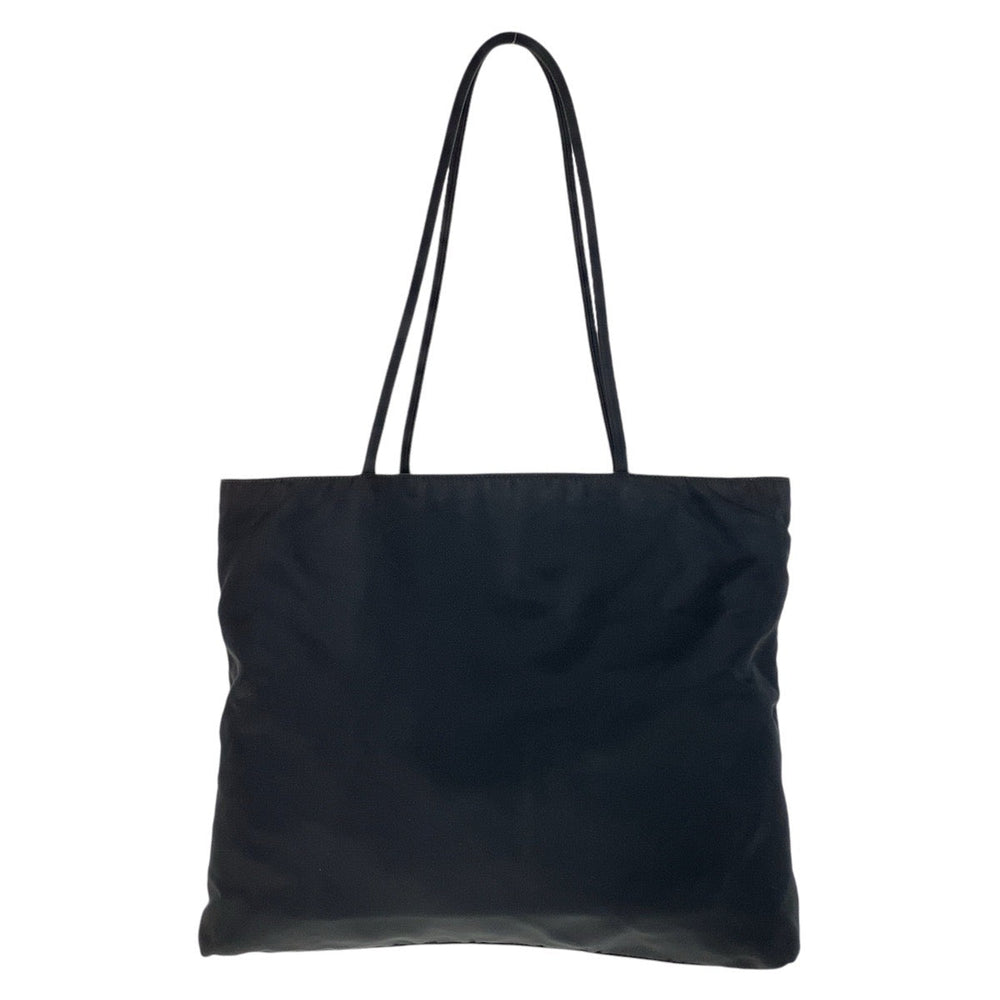 PRADA Tote Bag Nylon Black SilverMetal Tote Bag Shoulder Bag Test Triangle With logo Women Used Authentic