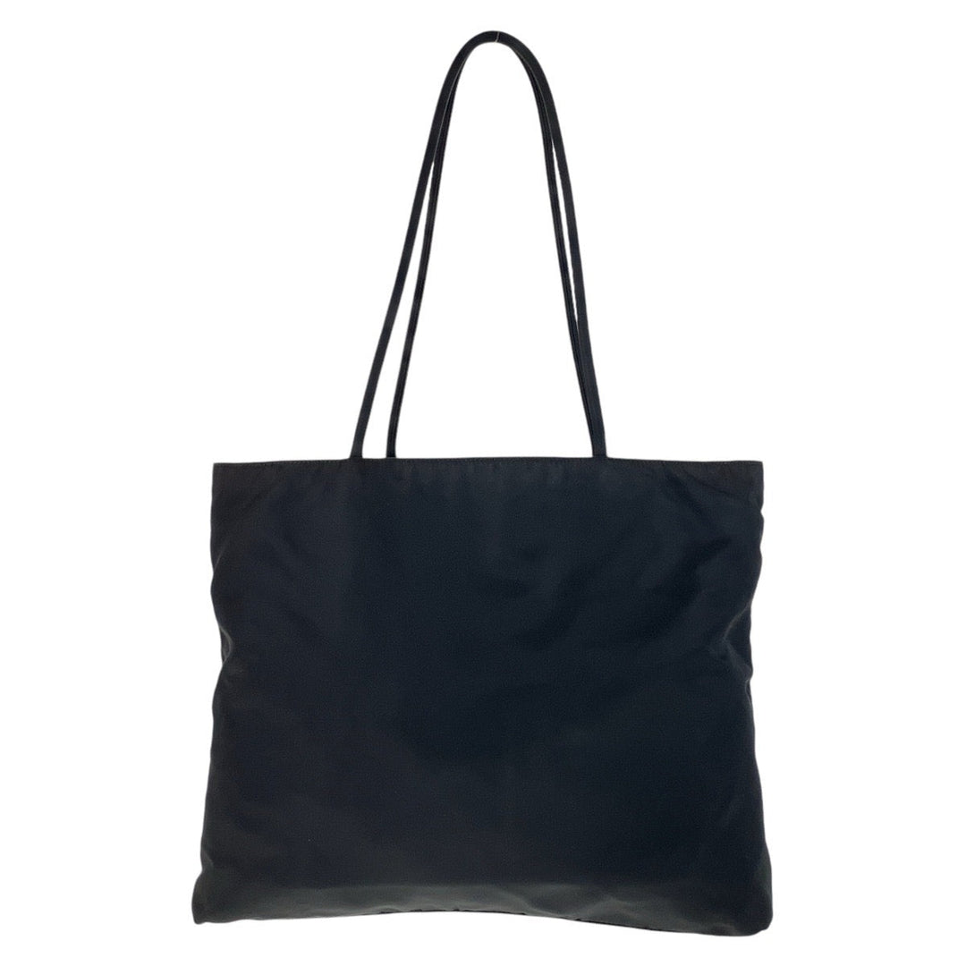 PRADA Tote Bag Nylon Black SilverMetal Tote Bag Shoulder Bag Test Triangle With logo Women Used Authentic