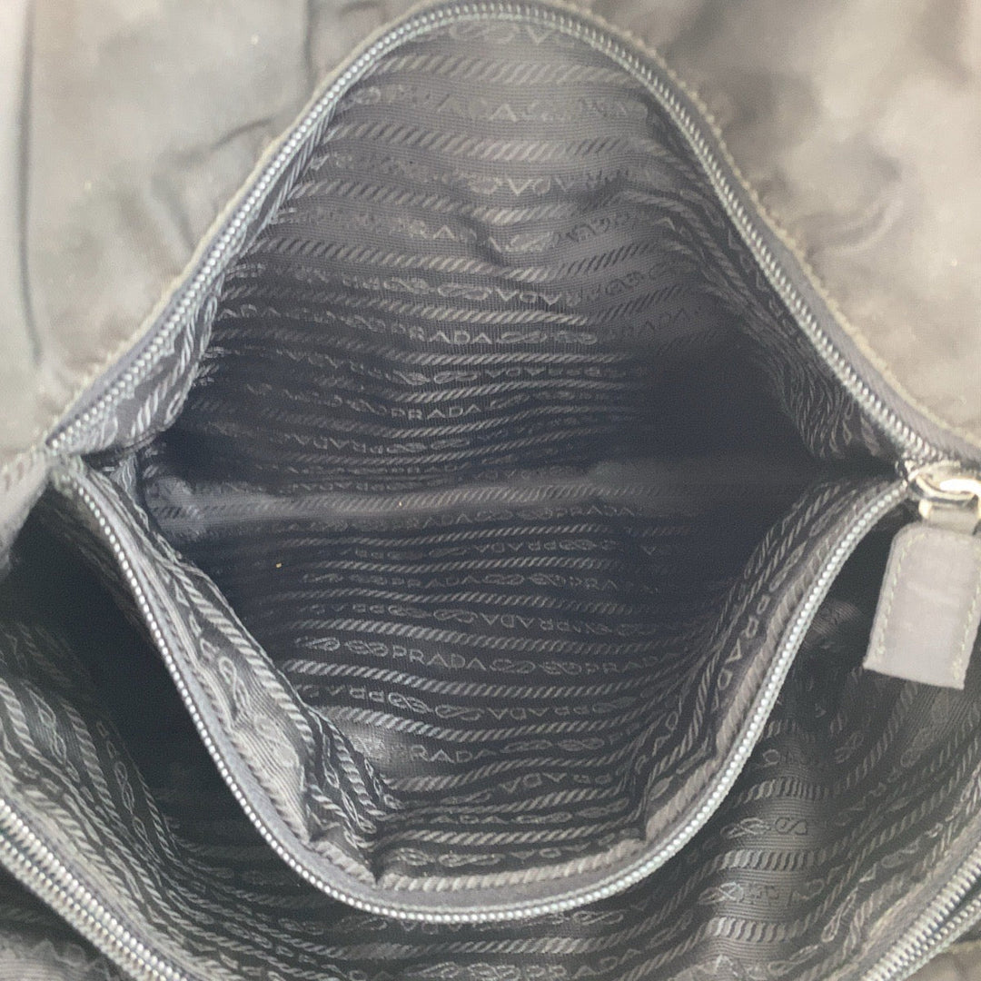 PRADA Tote Bag Nylon Black SilverMetal Tote Bag Shoulder Bag Test Triangle With logo Women Used Authentic