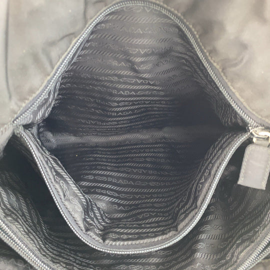 PRADA Tote Bag Nylon Black SilverMetal Tote Bag Shoulder Bag Test Triangle With logo Women Used Authentic
