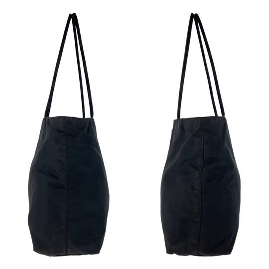 PRADA Tote Bag Nylon Black SilverMetal Tote Bag Shoulder Bag Test Triangle With logo Women Used Authentic