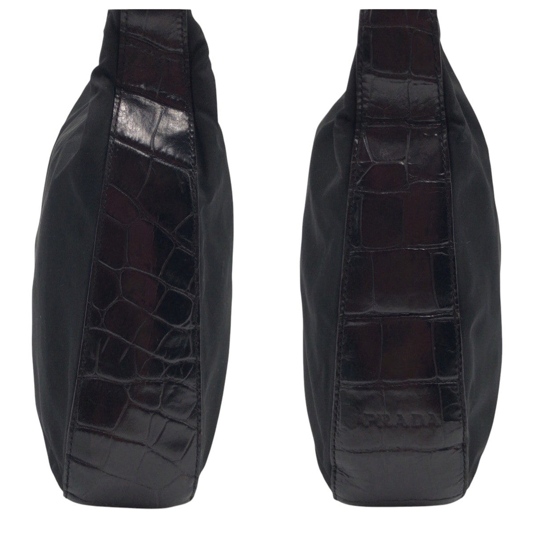 PRADA Shoulder Bag Nylon, Leather Black black Hobo Shoulder Bag Test Embossing Women Used Authentic