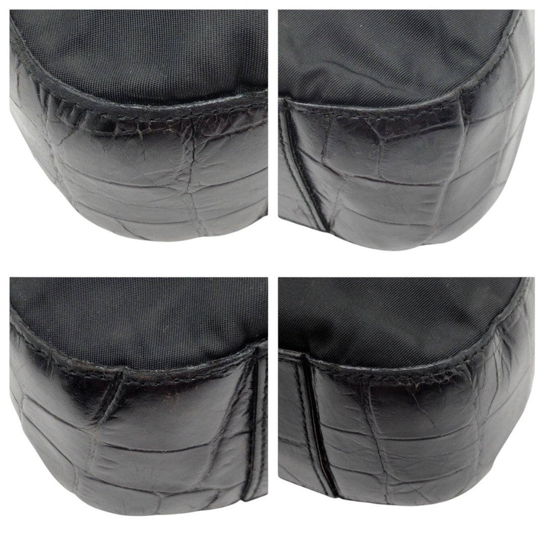PRADA Shoulder Bag Nylon, Leather Black black Hobo Shoulder Bag Test Embossing Women Used Authentic