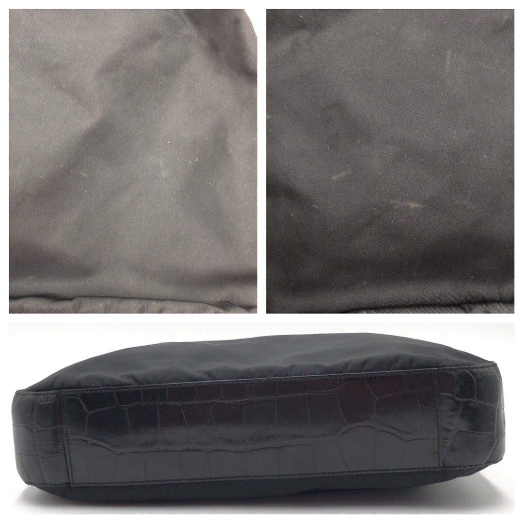 PRADA Shoulder Bag Nylon, Leather Black black Hobo Shoulder Bag Test Embossing Women Used Authentic