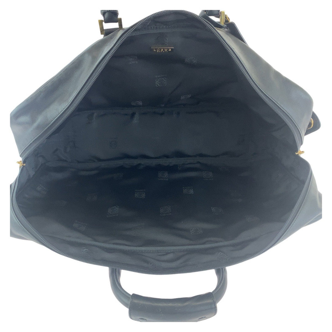 LOEWE Boston Duffel bag leather Black GoldMetal Boston Duffel bag Handbag Unisex anagram mens Used Authentic