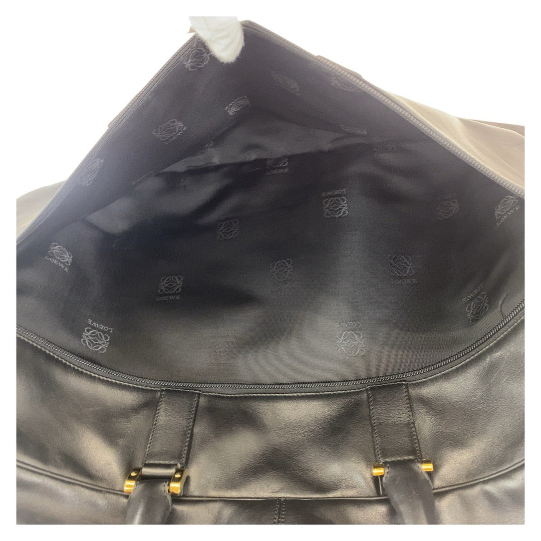 LOEWE Boston Duffel bag leather Black GoldMetal Boston Duffel bag Handbag Unisex anagram mens Used Authentic