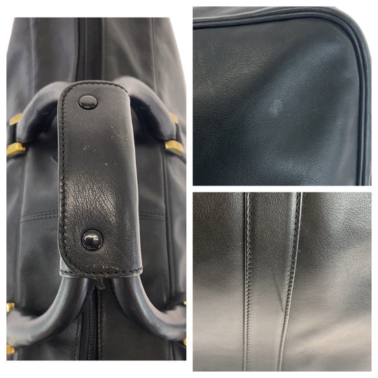 LOEWE Boston Duffel bag leather Black GoldMetal Boston Duffel bag Handbag Unisex anagram mens Used Authentic