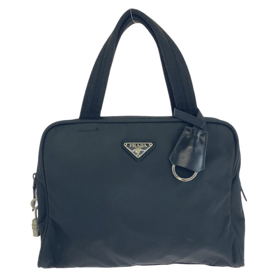 PRADA Handbag Nylon Black SilverMetal Handbag Test Triangle With logo Women Used Authentic