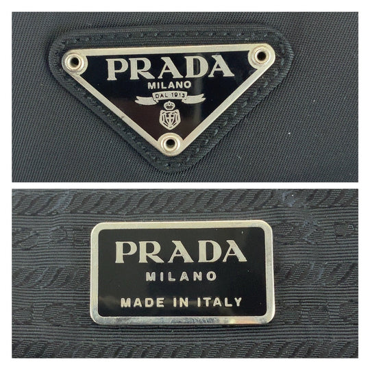 PRADA Handbag Nylon Black SilverMetal Handbag Test Triangle With logo Women Used Authentic