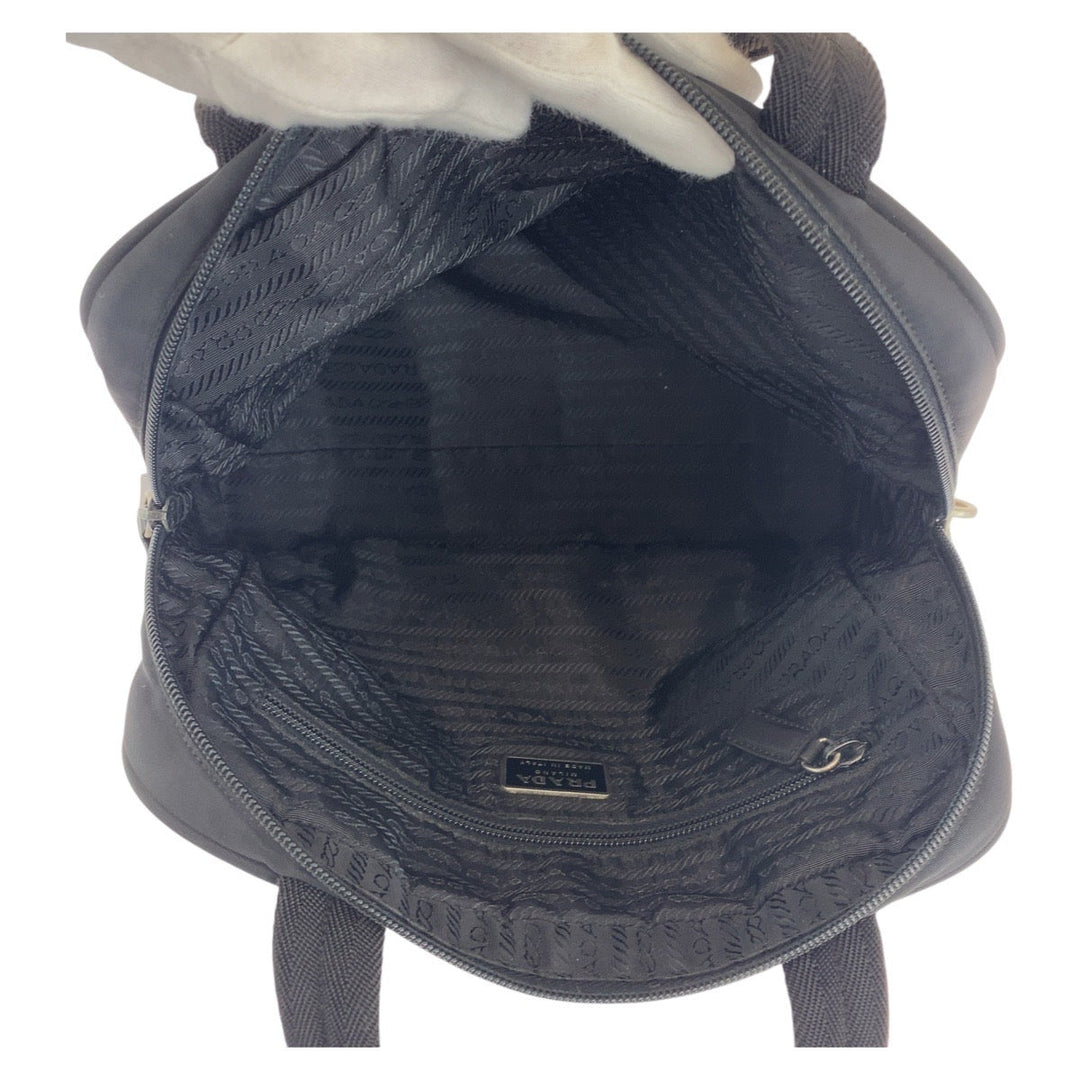 PRADA Handbag Nylon Black SilverMetal Handbag Test Triangle With logo Women Used Authentic