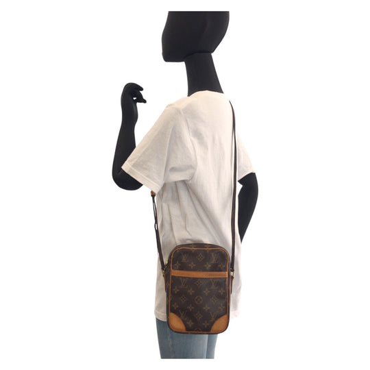 LOUIS VUITTON Shoulder Bag M45266 PVC, Leather Brown Gold Metal Crossbody Shoulder Bag Pochette Monogram Danube Women Used Authentic
