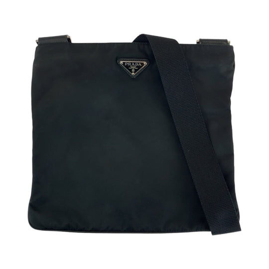 PRADA Shoulder Bag Nylon Black SilverMetal Shoulder Bag pochette Test Triangle With logo mens Used Authentic