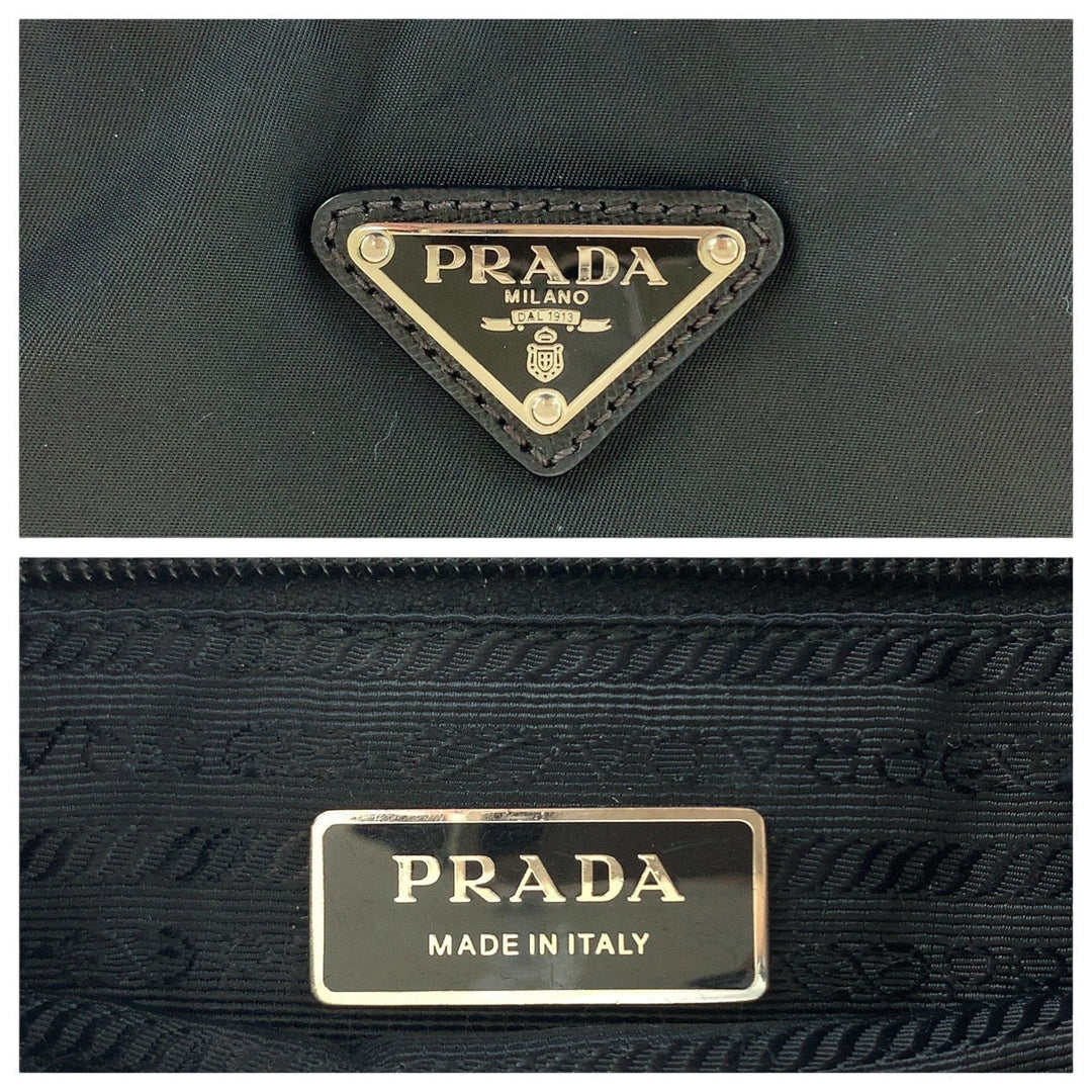 PRADA Shoulder Bag Nylon Black SilverMetal Shoulder Bag pochette Test Triangle With logo mens Used Authentic