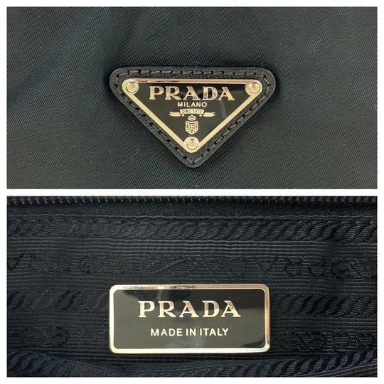 PRADA Shoulder Bag Nylon Black SilverMetal Shoulder Bag pochette Test Triangle With logo mens Used Authentic
