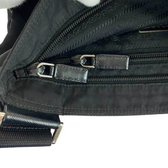 PRADA Shoulder Bag Nylon Black SilverMetal Shoulder Bag pochette Test Triangle With logo mens Used Authentic