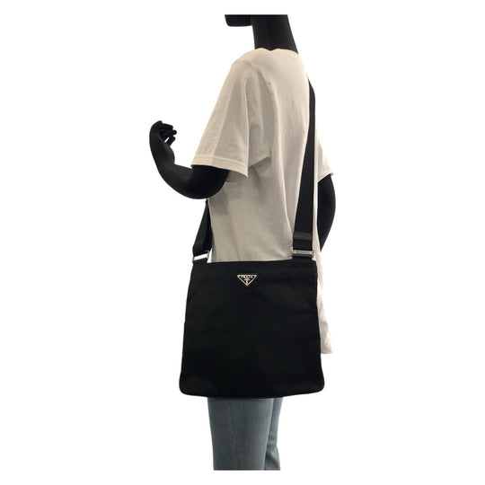 PRADA Shoulder Bag Nylon Black SilverMetal Shoulder Bag pochette Test Triangle With logo mens Used Authentic