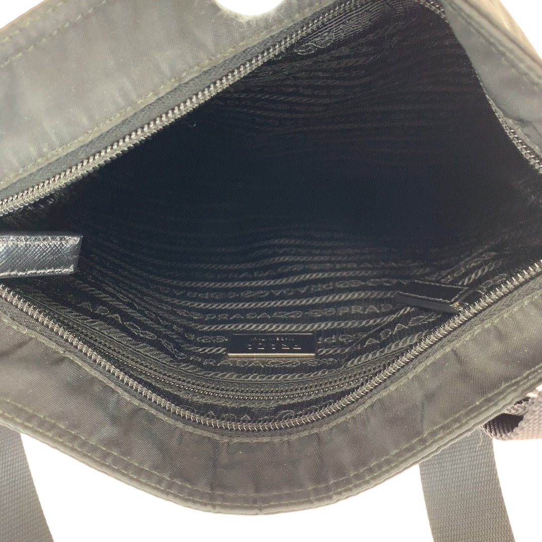 PRADA Shoulder Bag Nylon Black SilverMetal Shoulder Bag pochette Test Triangle With logo mens Used Authentic
