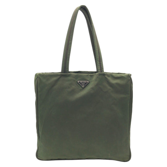 PRADA Tote Bag Nylon khaki Tote Bag Shoulder Bag Test Triangular logo Women Used Authentic